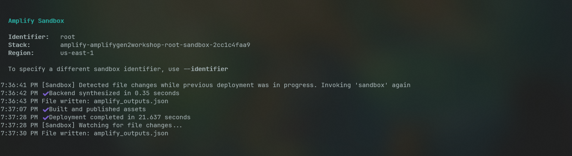 Terminal after npx ampx sandbox