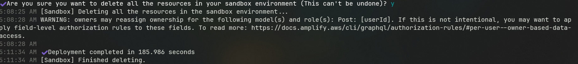 Terminal showing sandbox deletion progress