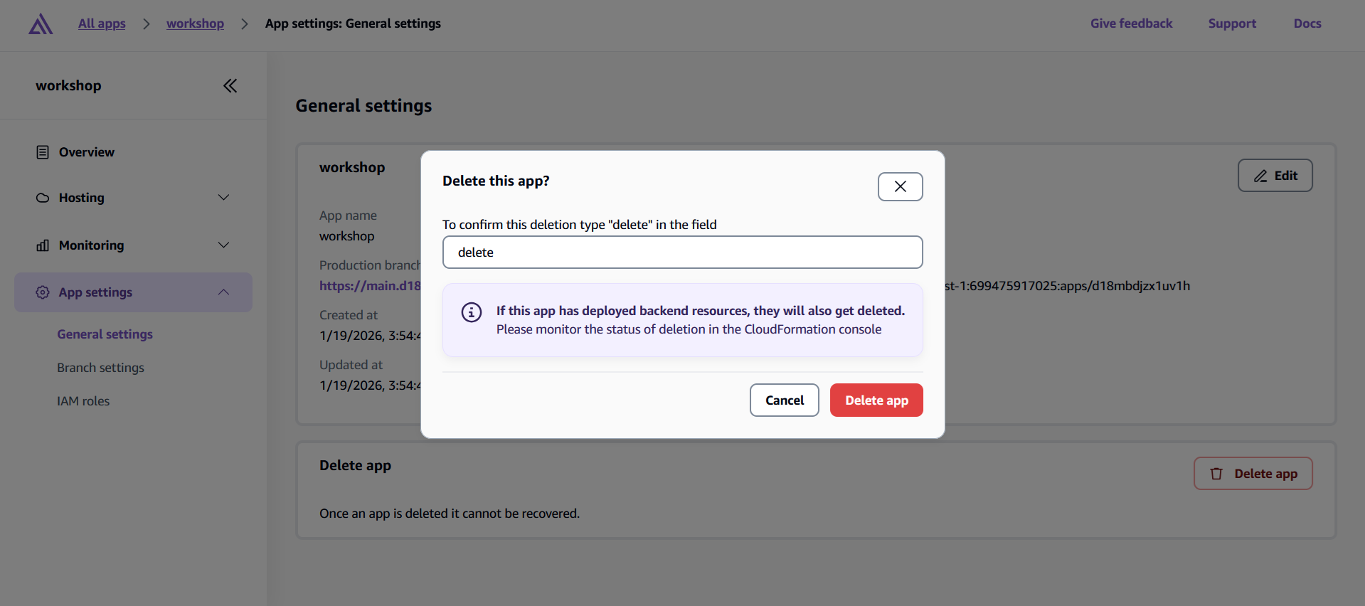 App deletion confirmation dialog